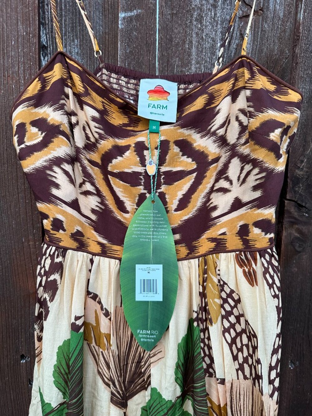 Farm Rio Tropical Foliage Print Maxi Dress Smocked Back Boho Resort Size M - Picture 6 of 6